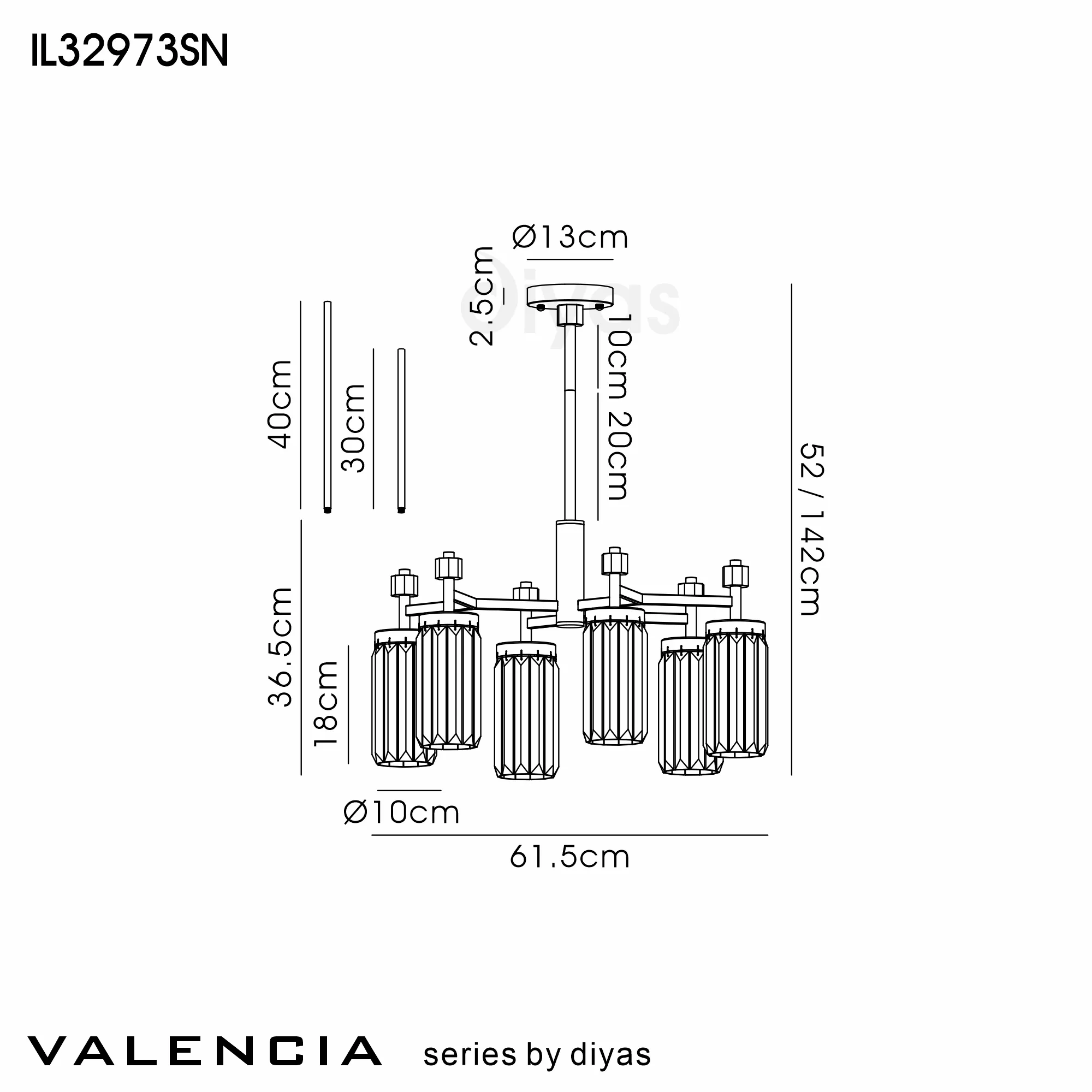 Valencia Crystal Ceiling Lights Diyas Multi Arm Crystal Fittings